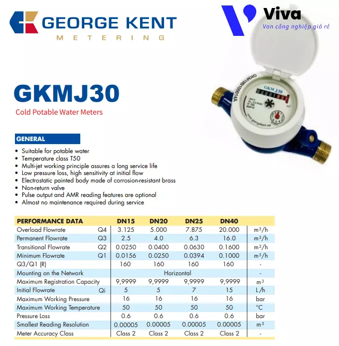 Catalog đồng hồ đo nước Kent GKMJ30