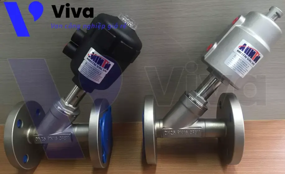 Van y xiên điều khiển khí nén nối bích