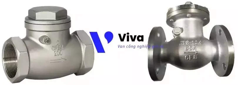 Van 1 chiều inox lá lật nối ren và nối bích
