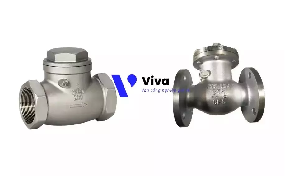 Van 1 chiều inox lá lật nối ren và nối bích