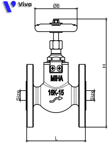 Kích thước van cầu mặt bích 2 chiều MIHA-16K