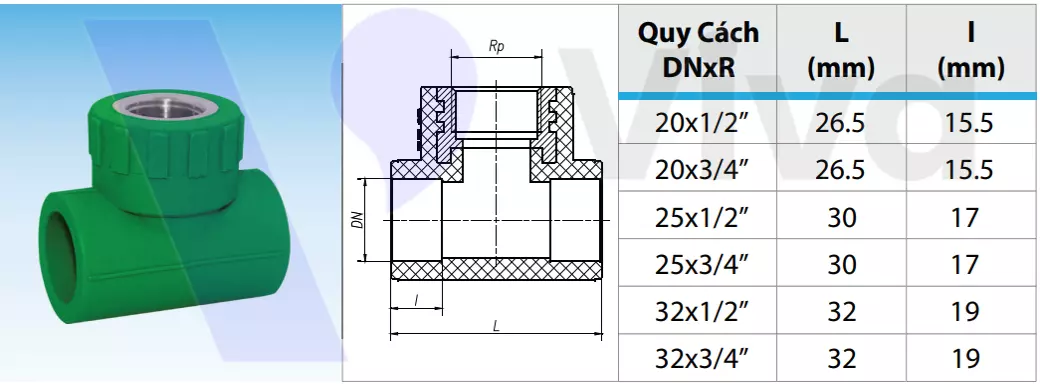 Thông số kỹ thuật tê nhựa PPR ren trong