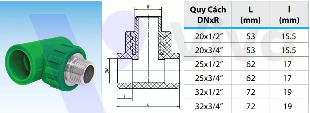 Thông số kỹ thuật tê ren ngoài PPR Minh Hòa