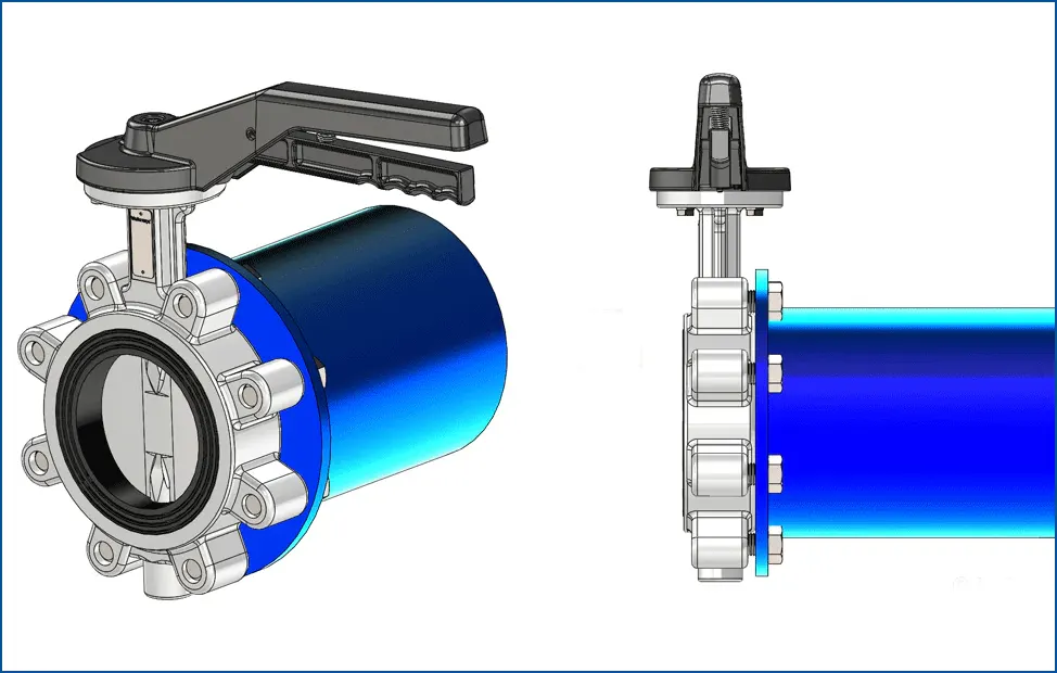 Van bướm Lug lắp đặt cuối đường ống xả