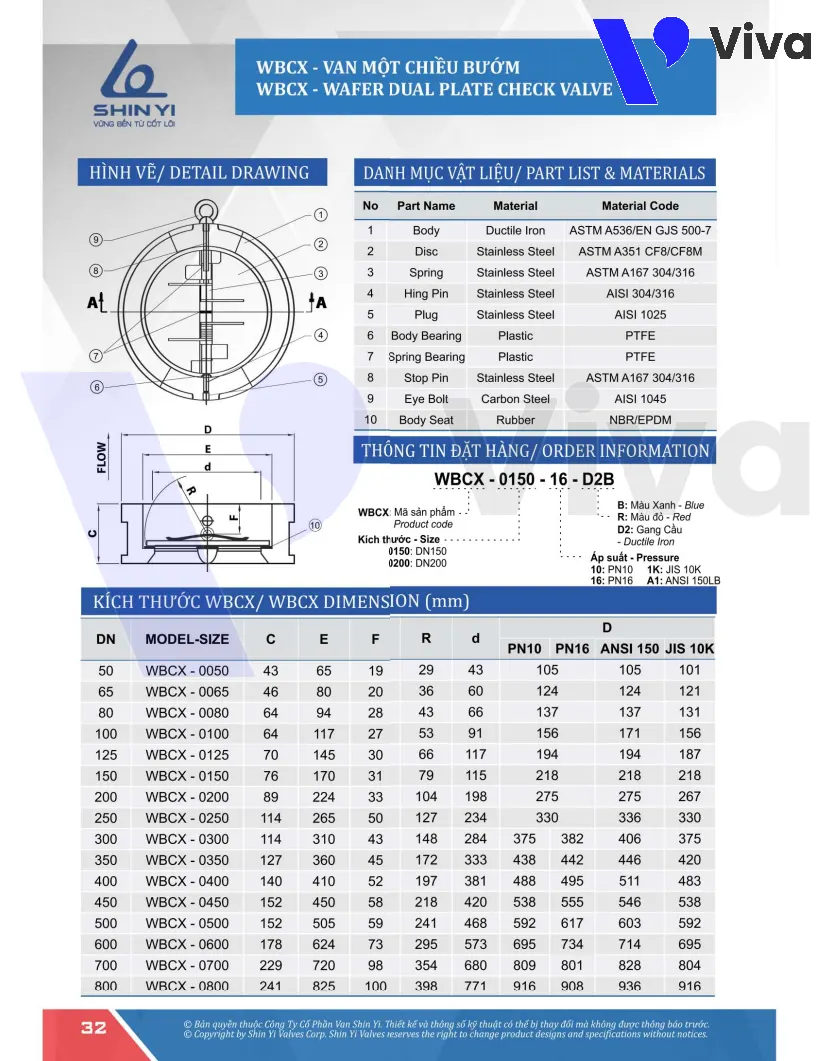 Catalog van 1 chiều cánh bướm Shinyi WBCX