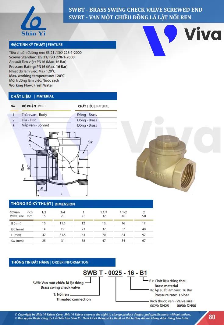 Catalog van 1 chiều đồng Shinyi SWBT