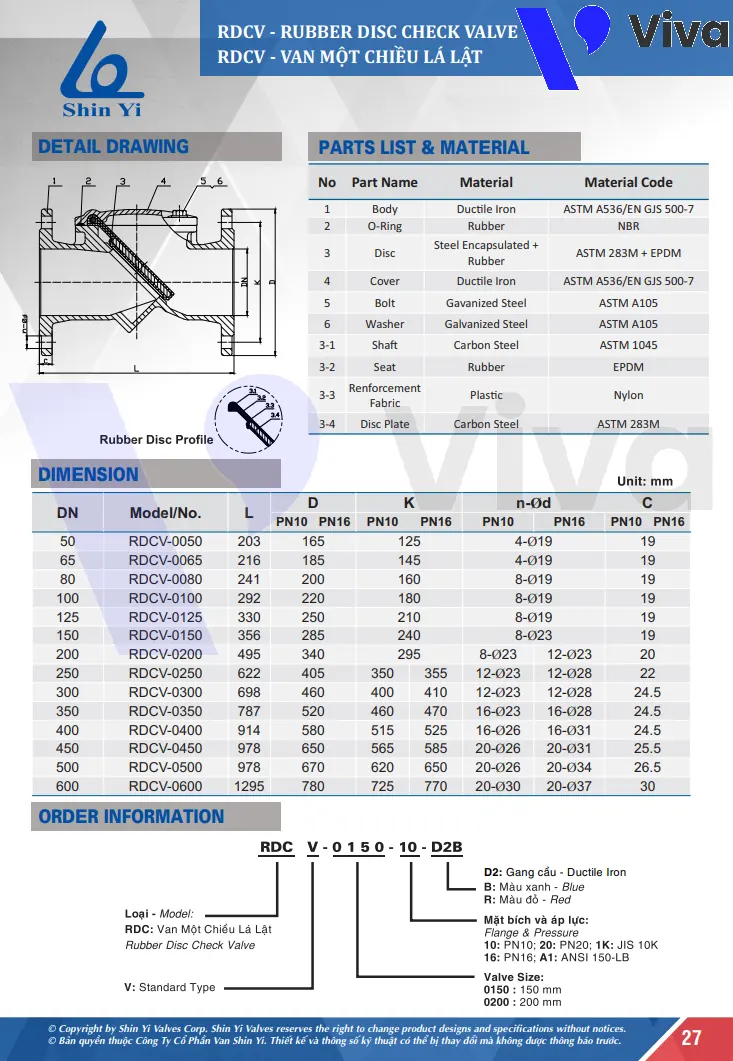 Catalog van 1 chiều lá lật Shinyi RDCV