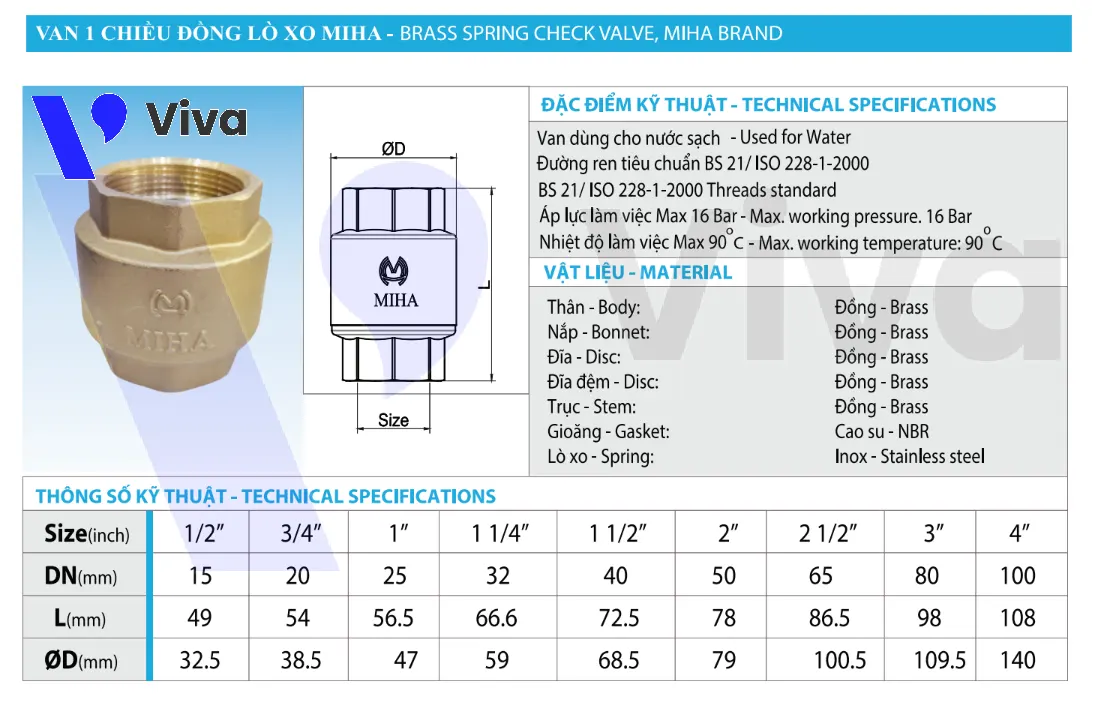 Catalog van 1 chiều lò xo Minh Hòa MIHA-CST