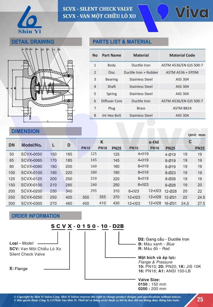 Catalog van 1 chiều lò xo Shinyi SCVX