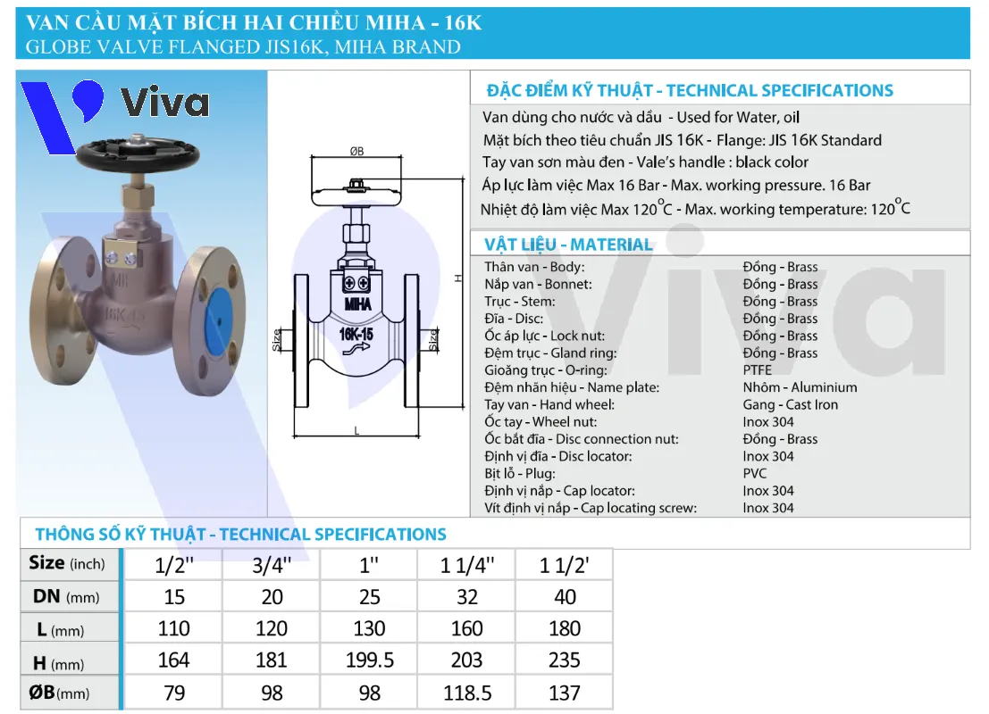 Catalog van cầu mặt bích Minh Hòa MIHA-16K