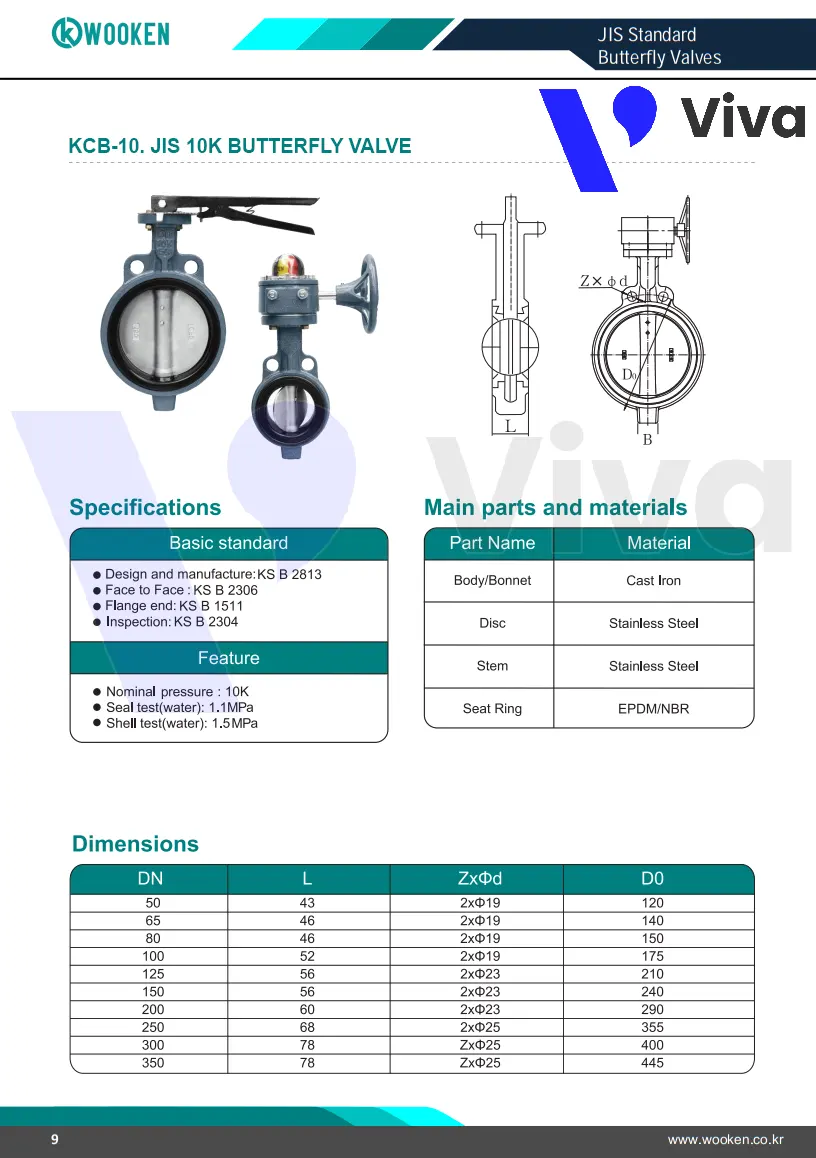 Catalogue van bướm gang tay gạt Wooken KCBL-10