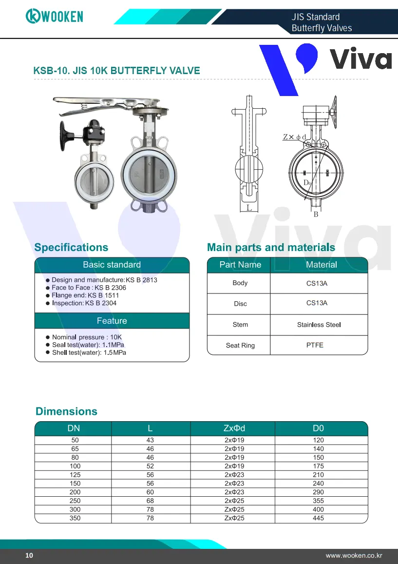 Catalogue van bướm inox tay gạt Wooken KSBL-10